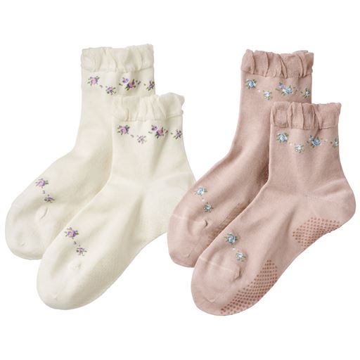 A(オフ白・ピンク) 色違い2足組