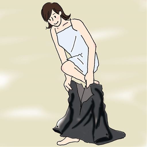 ファスナーが大きく開くので足元から着脱できます。メイク後のお着替えもラクラク。