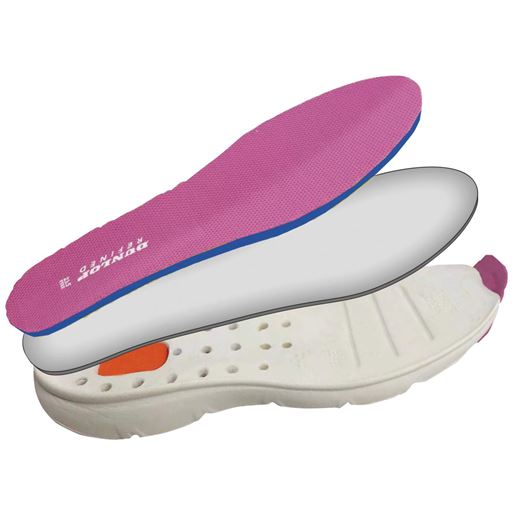 3層のソール構造によるクッション性で歩行時の足裏への衝撃を吸収 PUスポンジインソール EVA中底 かかと部分衝撃吸収材 ※イメージ