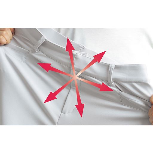 タテ・ヨコ・ナナメに伸びるストレッチ素材でヒザやヒップの動きにしなやかにフィットします<br>※商品画像はMP-885です