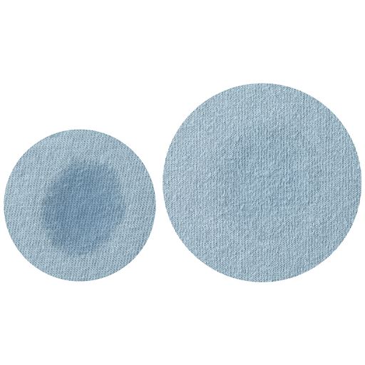 夏に嬉しい汗染み隠し機能<br>一般的な綿100%素材(左)に対し、ラクロンネオ(右)は汗染みが目立ちにくい!