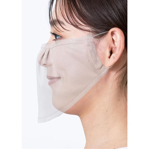 シミができやすい頬骨まわりや目の下もカバー<br>上部に入れたワイヤーがずり落ちを抑えます 息苦しくなく、ムレにくい 下が開いているので息が通りムレにくい化粧が崩れにくいのも嬉しいポイント ※イメージ