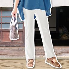 夏のニットデニムストレートパンツ(スマートニットジーンズ)(人気商品・タテヨコストレッチ・吸汗速乾・UVカット・洗濯機OK)