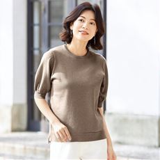 ラメ混パフスリーブニットプルオーバー