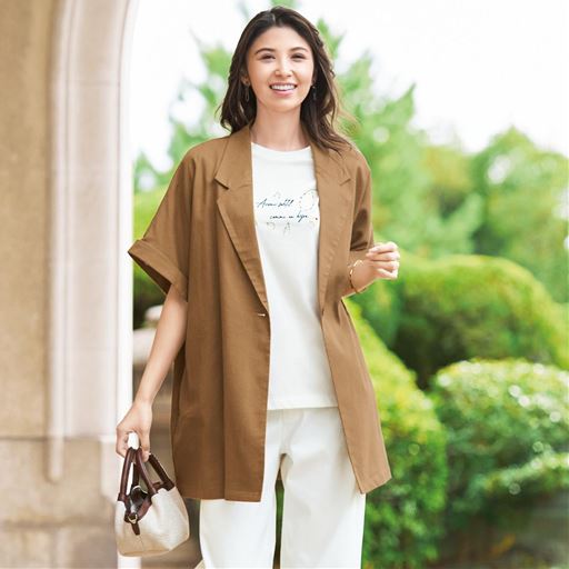 リネンブレンド半袖ジャケット