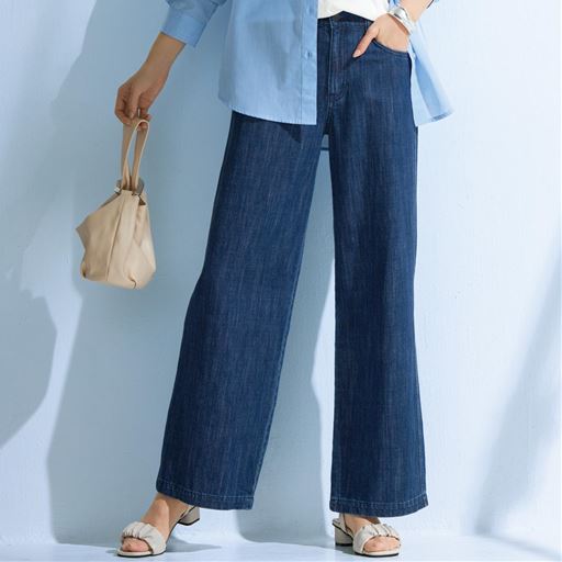 甘撚り素材でやわらかな着心地ワイドデニムパンツ(KUROKI・綿100%・生地日本製・洗濯機OK)