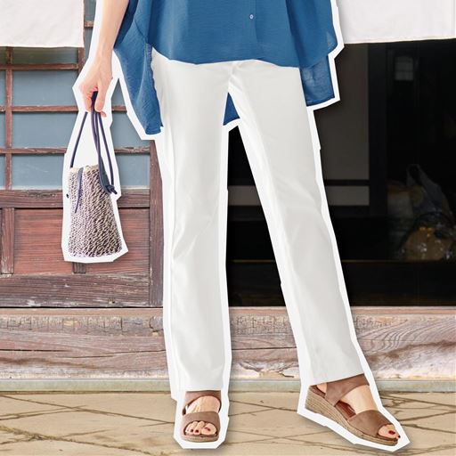 夏のニットデニムストレートパンツ(スマートニットジーンズ)(人気商品・タテヨコストレッチ・吸汗速乾・UVカット・洗濯機OK)