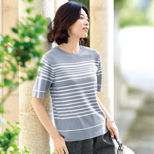 マルチボーダー5分袖プルオーバー