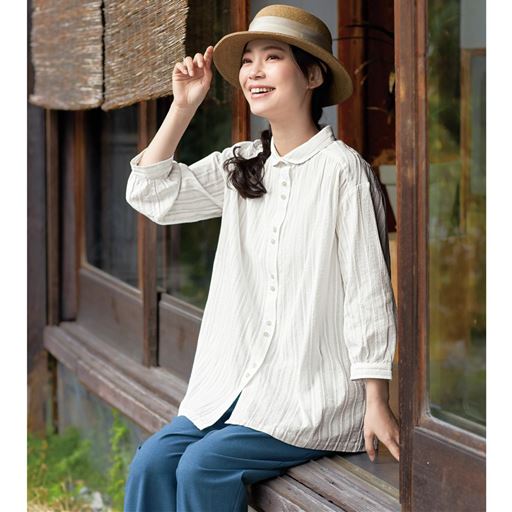 綿100%ふたごボタンドビーブラウス