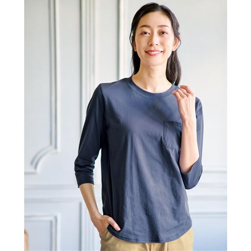 ポケット付きTシャツ(7分袖)(綿100%・洗濯機OK)