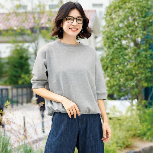 裾ドロストラメプルオーバー