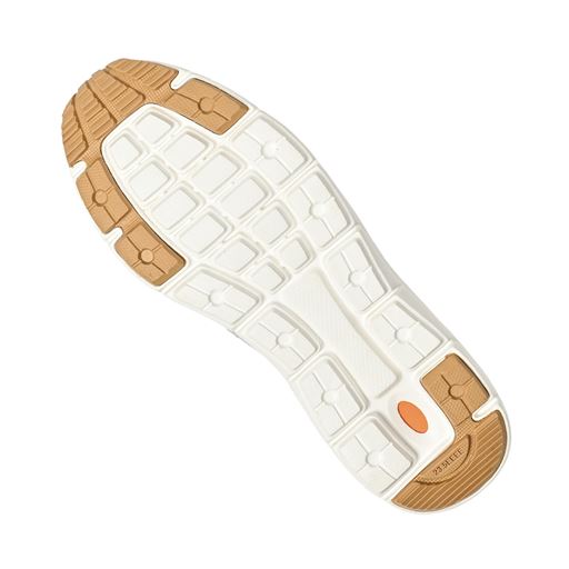 かかとに衝撃吸収材を搭載 軽さと弾力性があるEVAの靴底の一部に耐久性のあるラバーを使用