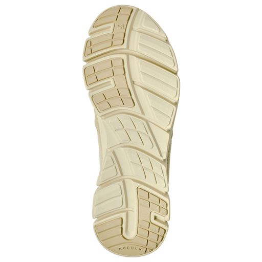 靴底 トゥグリップと連動した位置に深い溝を配置することで大きく曲がり、足指の力を地面に伝えて歩きやすい