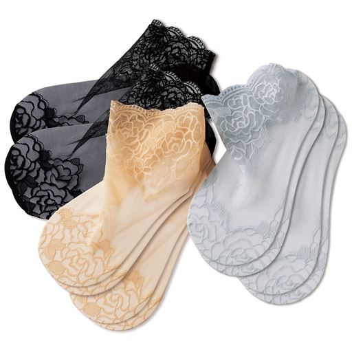 (左から)ブラック ベージュ グレーの6足組