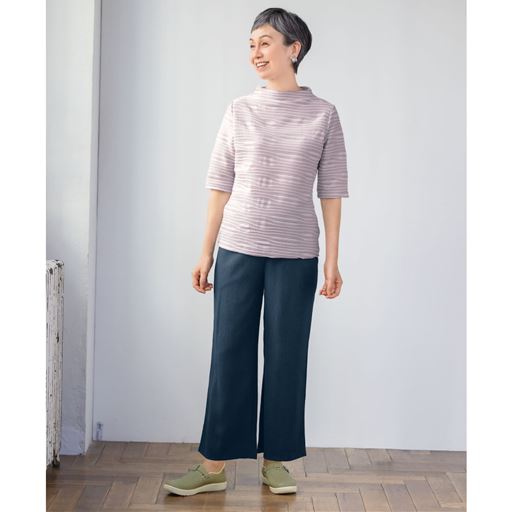 日本製 楊柳素材のさら軽ワイドパンツ