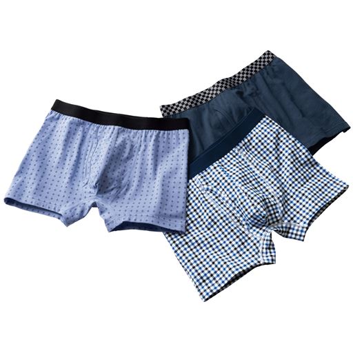 D(色・柄違い3枚組)<br>ブルー系×ネイビー×ライトブルー系