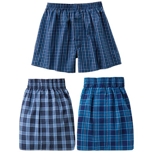 A(色・柄違い3枚組)ネイビー系(チェック柄)