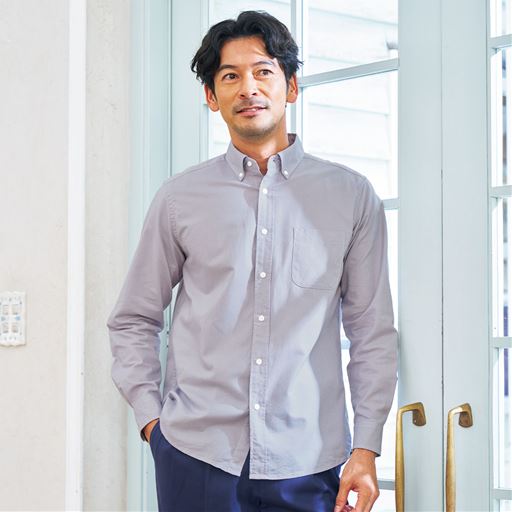 綿100%ライトオックスフォードシャツ(長袖)ボタンダウン仕様