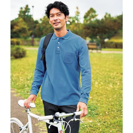 【男女兼用】綿100%ポロシャツ(長袖)しっかり編地の鹿の子素材を使用