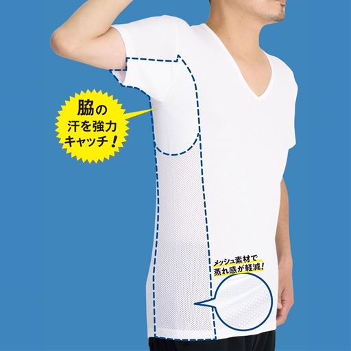 汗取り付きサイドメッシュ半袖シャツ