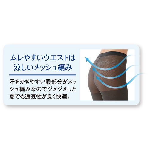 ムレやすいウエストやヒップ部分はメッシュ編みで通気性良く。