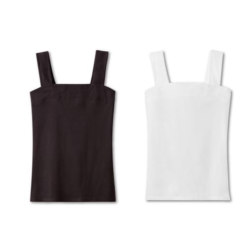 綿100%素材のタンクトップ。チャコールグレーとオフホワイトの2色セットです。