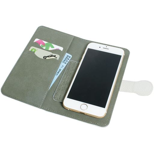 粘着パッドで端末を固定する手帳型。