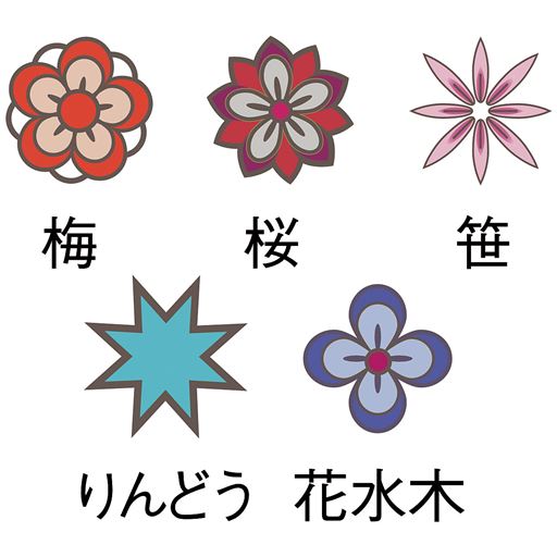 ～花菱 はなびし～<br>ひとつひとつに想いを込め、四季折々の縁起が良いとされる草花を5種類あしらいました。心華やぐ美しい意匠です。