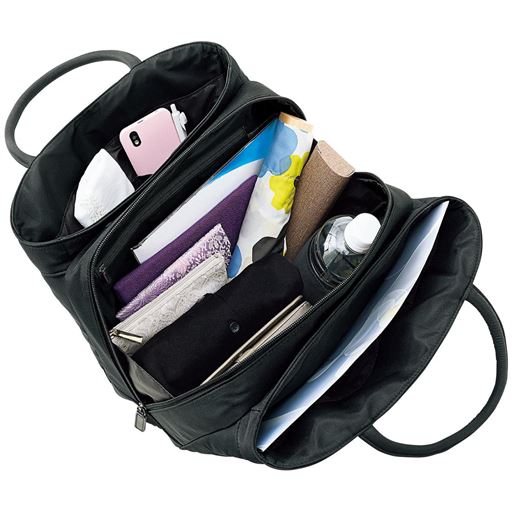 ガバッと開く!<br>横マチ付きで荷物が飛び出しにくい<br>※イメージ