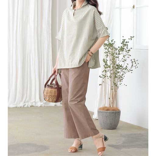 【日本製】播州織 杢調セミワイドパンツ