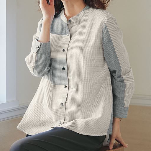 ストライプ切替シャツジャケット