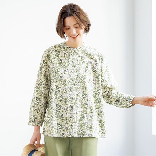 ボタニカルプリントコットンシャツ