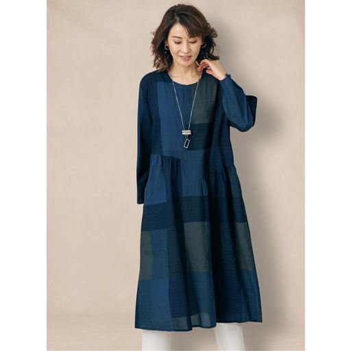 ブロック柄ワンピース