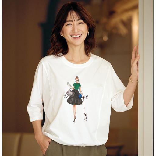 裾ドローストリング仕様プリントTシャツ