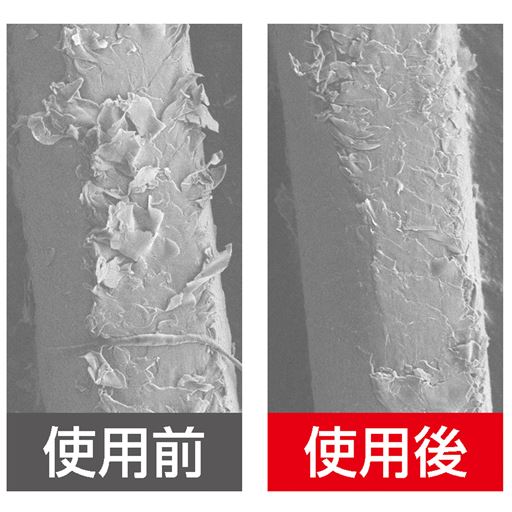 最大約1個/cm3の高濃度マイナスイオンが、髪のキューティクルを整えツヤと潤いを与える。