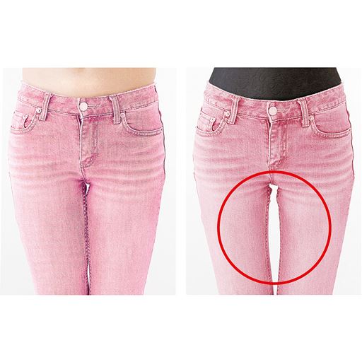 4段階強弱編みで太ももに隙間を作る<br>※効果には個人差があります。