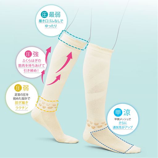 6秒で履いて3秒で脱げる『らく圧』着圧ソックスから、待望の甲メッシュ登場!