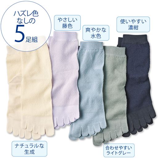 5足組 A(ナチュラルな生成、爽やかな水色、女性らしい紺、やさしい藤色、使いやすい濃紺)