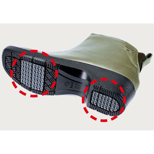 靴底の一部にグリップ性のあるゴム素材を使用