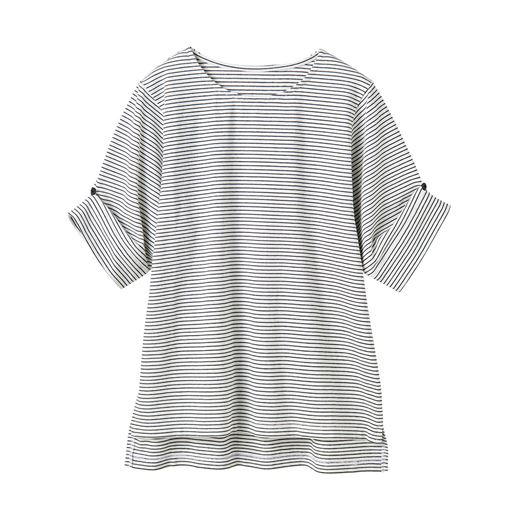 ボーダー(オフホワイト×ブラック) 袖はボタンを留めてアレンジできます