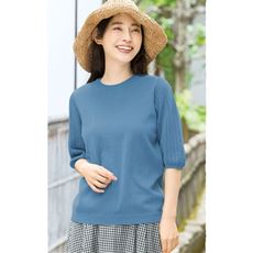 綿100%袖透かし編みニット