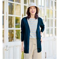 Vネックロングニットカーディガン(S～4L)