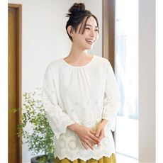 綿100%すずやかスカラレースブラウス