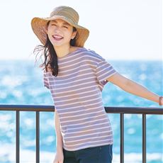 ボートネックボーダーTシャツ(半袖)(洗濯機OK)