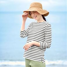 ボートネックボーダーTシャツ(7分袖)(洗濯機OK)