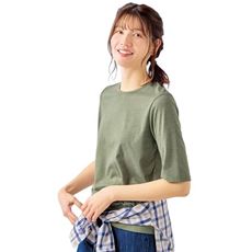 シンプルクルーネックTシャツ(5分袖)(洗濯機OK)