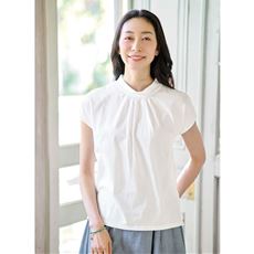 ハイネックフレンチスリーブTシャツ(綿100%・洗濯機OK)