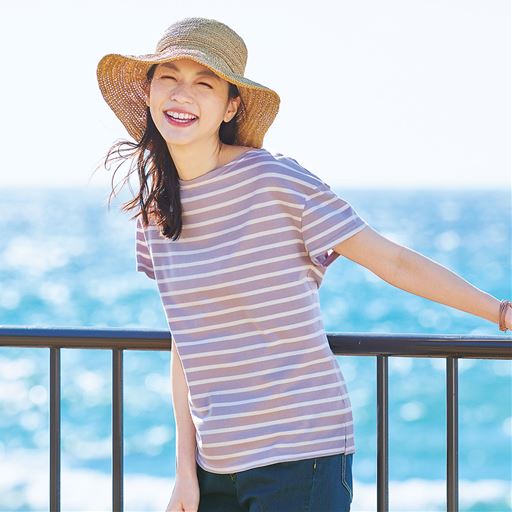 ボートネックボーダーTシャツ(半袖)(洗濯機OK)
