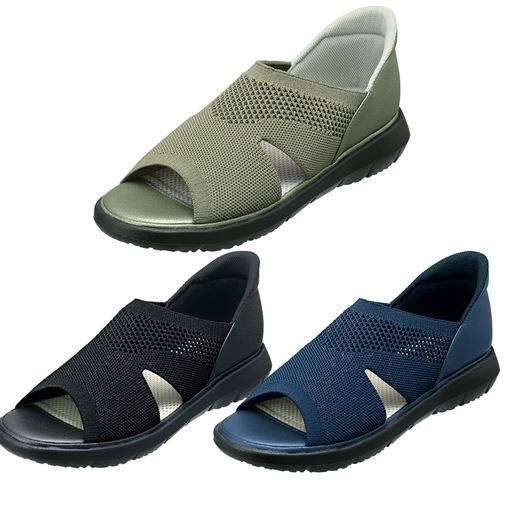 (時計回りに)カーキ、ネイビー、ブラック するっと足入れできるハンズフリー設計