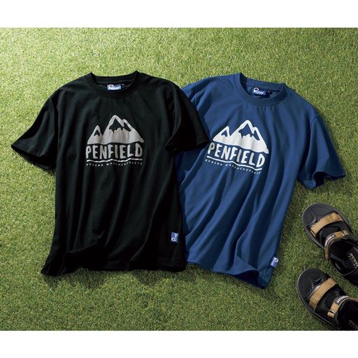 左から:ブラック、ネイビー アウトドア風のプリントデザインが魅力。 サイズ M～5L